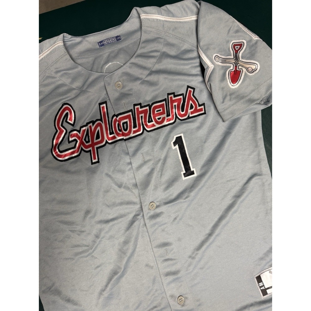 Garb Athletics LCBL Explorers Baseball Jersey Gray Button Front #1 Adult Medium
